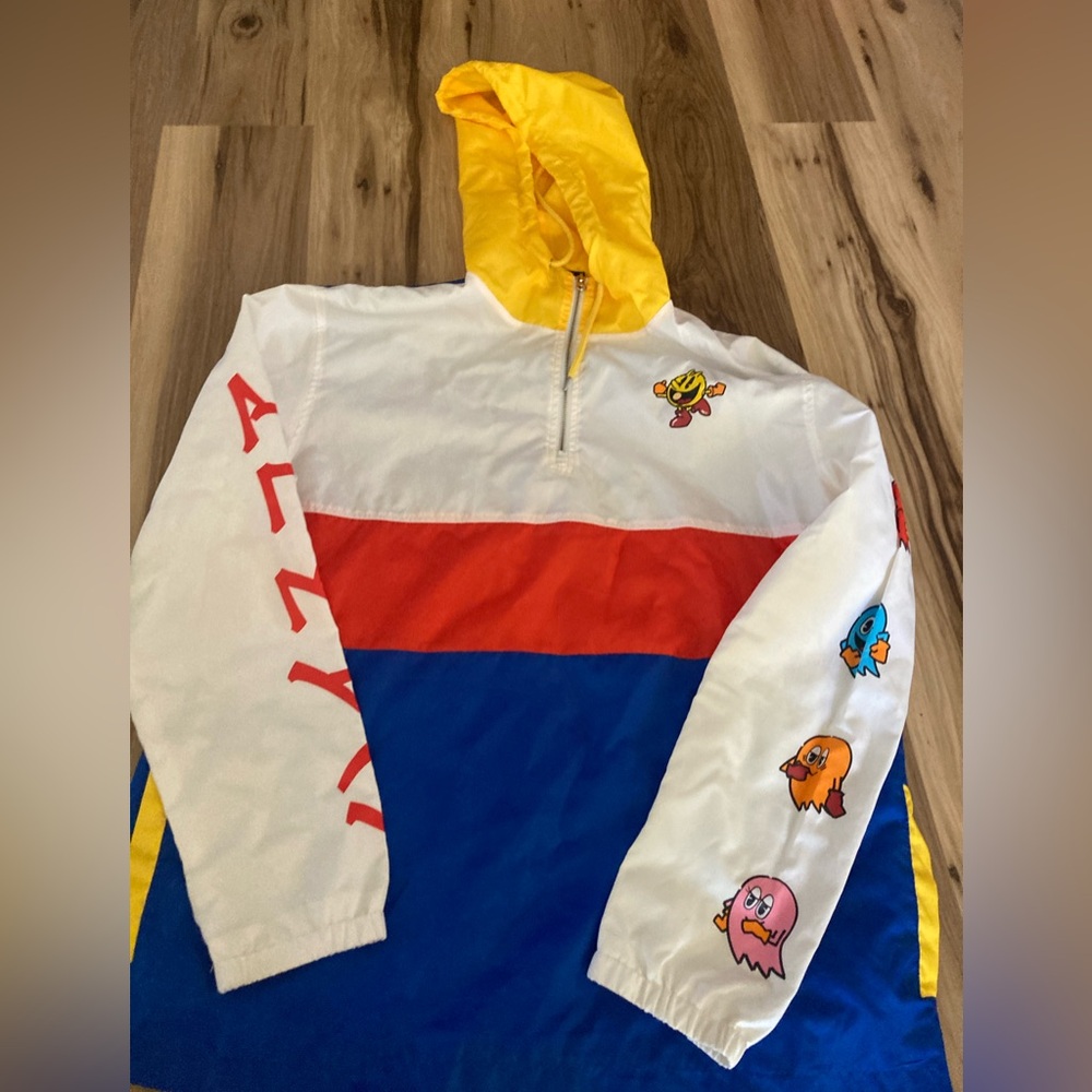 PAC MAN Bandai NAMCO Men's 1/4 Zip Colorblock Hooded Windbreaker Size X  Large